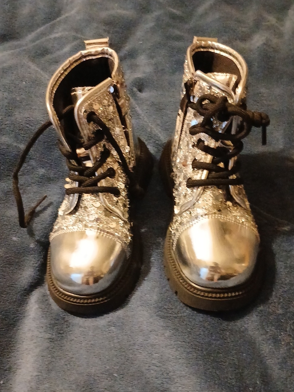 Kids Silver Sequin Lace-Up Boots - Sparkle Finish